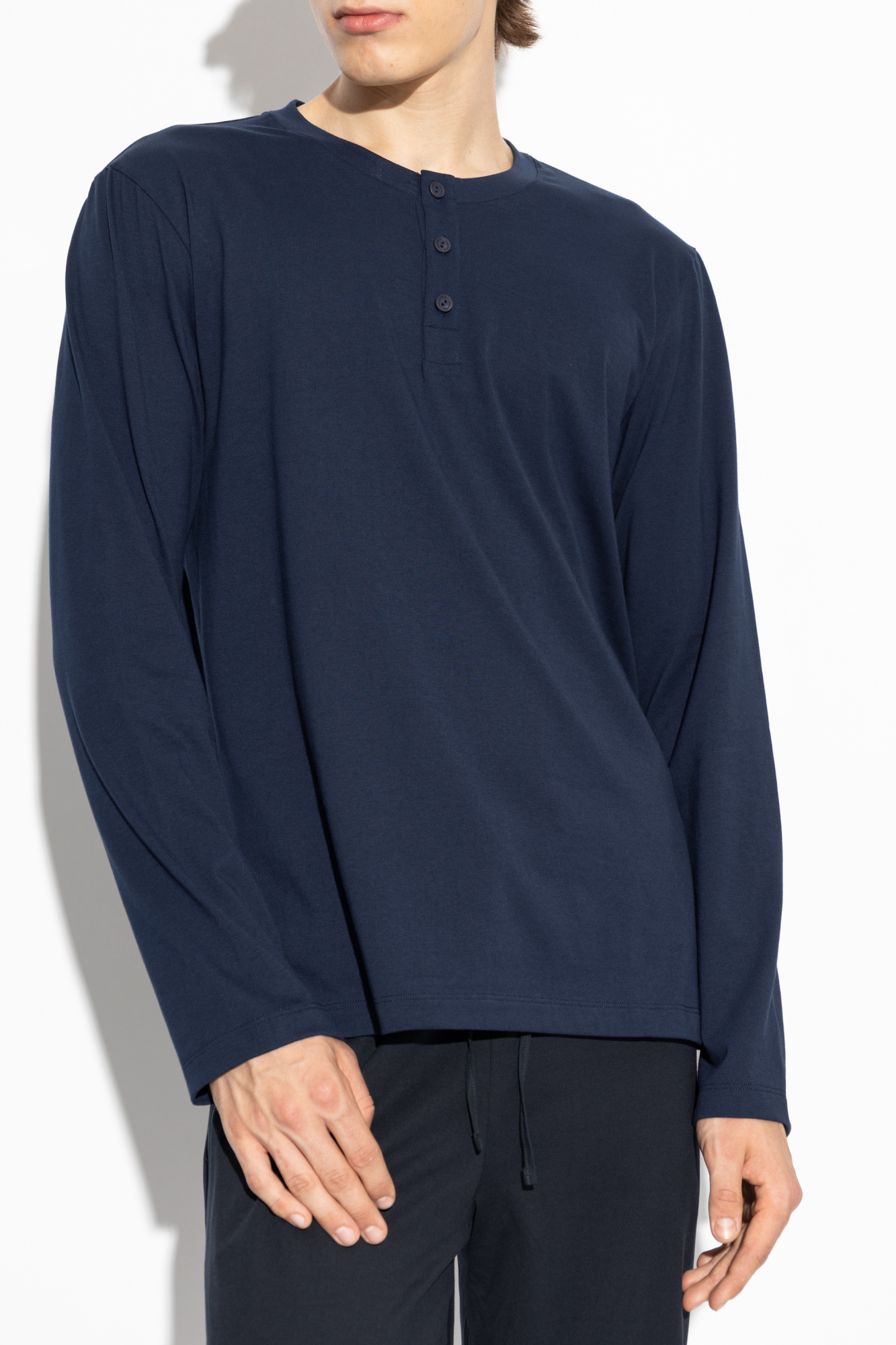 【BAON】[unisex] Hanro Check Over Long Sleeve Shirt Navy blue Long Sleeve T-Shirt Hanro - Vitkac Italy
